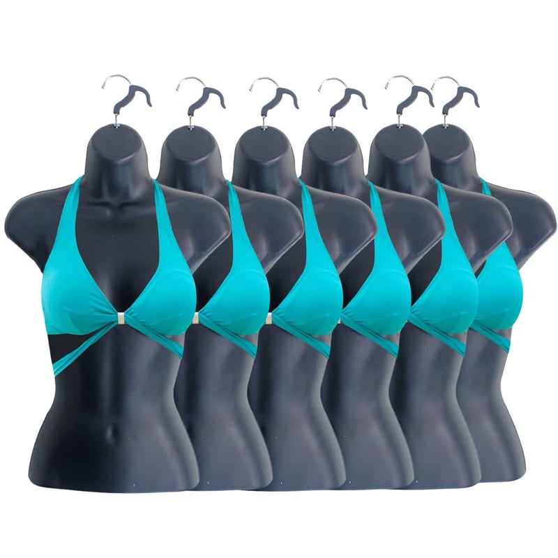 DisplayTown Female Mannequin Torso Hollow Back Body Stackable Dress Form with Hanging Hooks for Tshirt Display, Countertop, Craft Shows, Photos and Design, S-M Clothing Size (Black, Set of 6) - Image 1